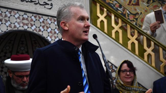 Tony Burke at Lakemba Mosque in Sydney celebrating end of the month-long fast of Ramadan. Picture: AAP Image/Dean Lewins