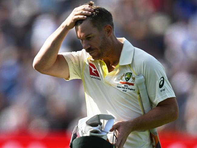 BIRMINGHAM, ENGLAND - JUNE 19: David Warner of Australia makes their way off after being dismissed during Day Four of the LV= Insurance Ashes 1st Test match between England and Australia at Edgbaston on June 19, 2023 in Birmingham, England. (Photo by Shaun Botterill/Getty Images)