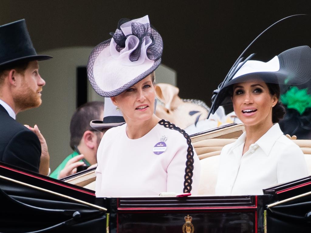 Prince Harry, Meghan, Duchess of Sussex and Sophie, Countess of Wessex at Royal Ascot Day 1 in 2018. Picture: Samir Hussein/Samir Hussein/WireImage