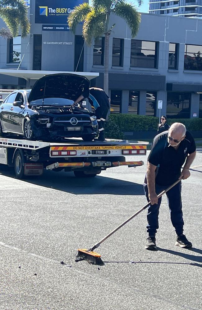 Aftermath of a crash on Davenport St near Southport Courthouse. Picture: Keith Woods.