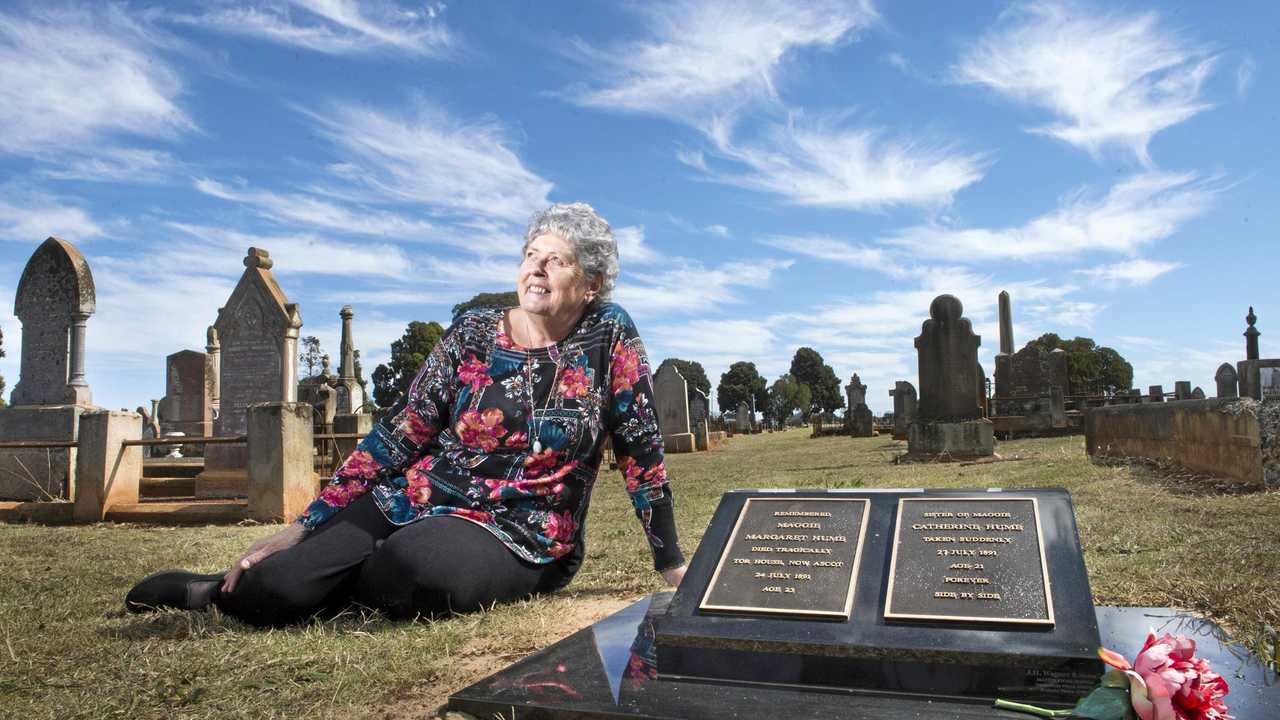 ASCOT GHOST: Jillian Lean remembers her great aunt Maggie and Catherine Hume. Their joint grave stone was unveiled yesterday. Picture: Nev Madsen