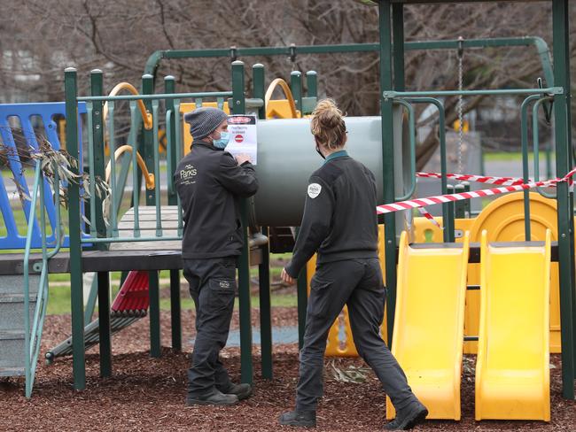 A playground in Melbourne is closed during the pandemic. Picture: David Crosling (NCA NewsWire)