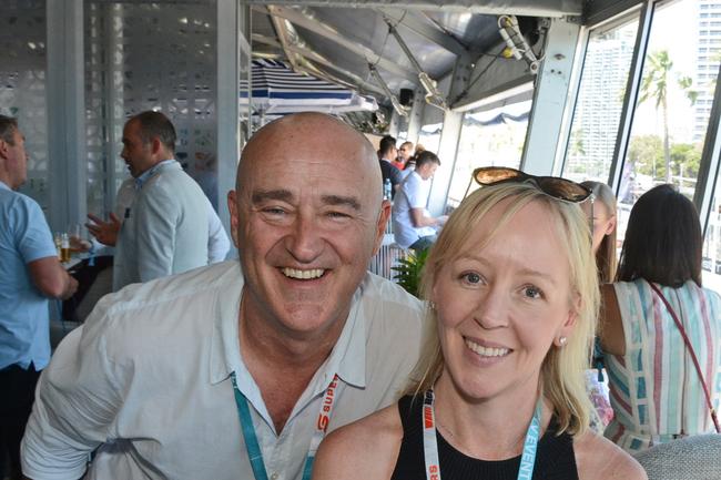 Carl and Rachel Fennessy in The Lounge at GC500 corporate suites, Main Beach. Pic: Regina King