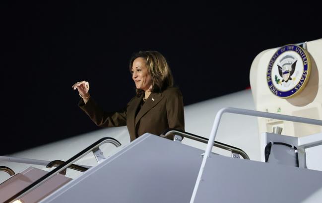 US Vice President and Democratic presidential candidate Kamala Harris arrives in Las Vegas for a campaign rally in key battleground state Nevada