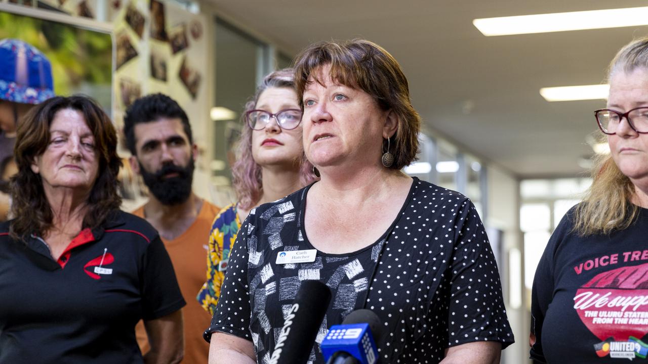 Australian Nurses and Midwifery Federation NT branch secretary Cath Hatcher speaking at an Unions NT press conference celebrating the abolished four year wage freeze. Picture: Floss Adams.