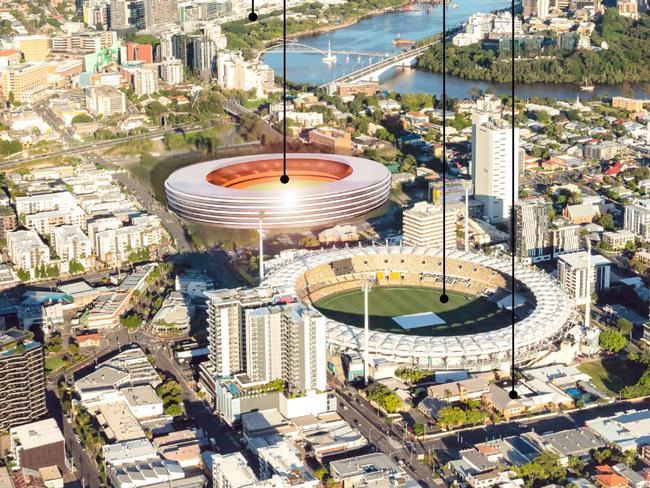 Kirk Studio Architects GABBA Stadium proposal - The Brisbane 2032 Olympic and Paralympic Games will one of the most important events for Brisbane and Queensland in our States 155 year history. The Olympic stadium is traditionally the centre piece of the games and legacy venues, however currently this is a contentious issue in Brisbane. There is one obvious solution for the Queensland Olympic Stadium and its hiding in plain sight, right next door to the Gabba Stadium. The Woolloongabba Cross River Rail (CRR) site is a major piece of land sitting opposite the existing Gabba Stadium, the site is Government owned, it is basically empty and is the most accessible site in the City with the soon to be completed Cross River Rail Station - let us call this site ‘Gabba West.’ The existing Stadium is ‘Gabba East.’ The ‘Gabba West’ site is larger than the ‘Gabba East’ site, is vacant and seemingly has no other purpose planned - it allows the existing Gabba Stadium to operate throughout the new build and then this existing stadium can provide the warm-up, support and ancillary functions, during the 2032 Olympic period. Importantly the ‘Gabba West’ site already has the major transport infrastructure in place - unlike all the other speculative siting options proposed. Picture Kirk Studio