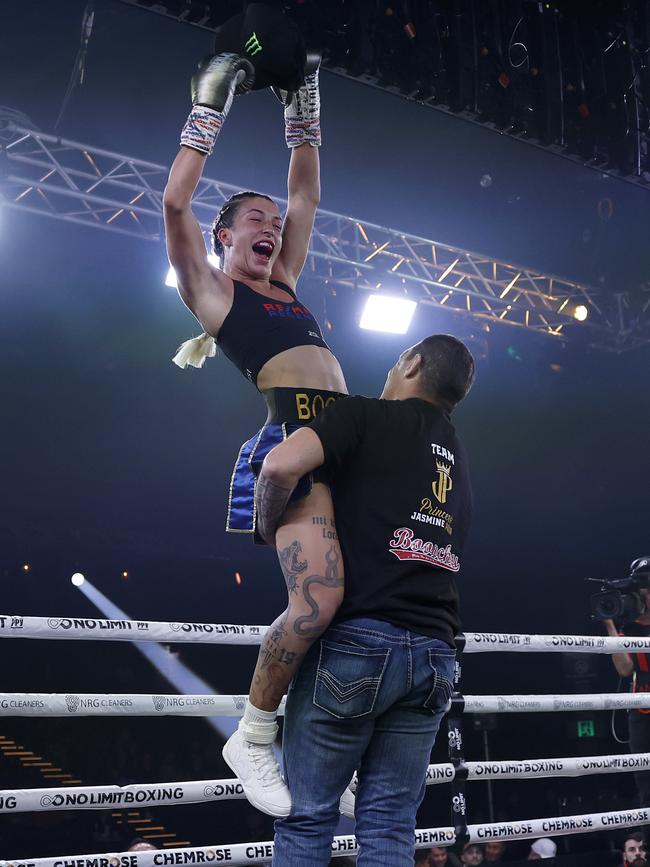 Jasmine Parr is overjoyed after improving to 5-0. Picture: No LImit Boxing