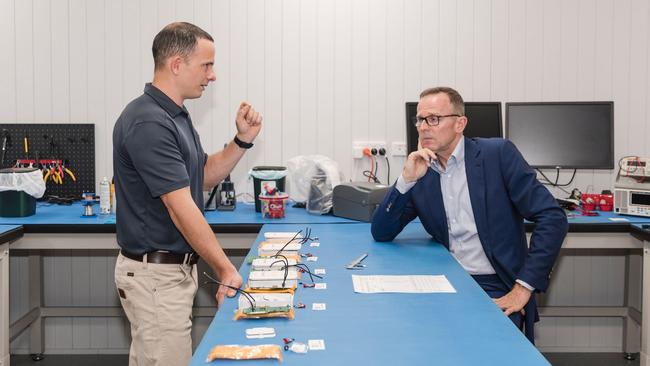 Sam Pattemore and Jens Goennemann at Corrosion Instruments’ Palmerston workspace. Picture: Nakita Pollock