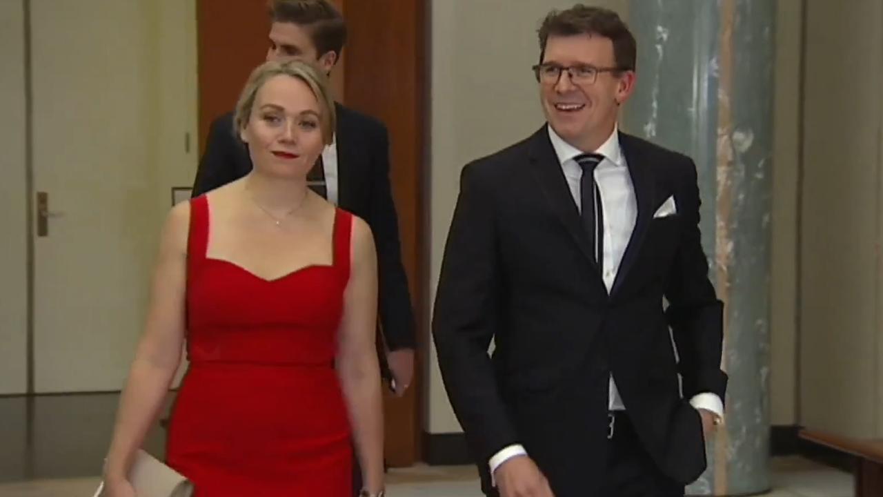 Federal member of parliament Alan Tudge arrives at the 2017 Midwinter Ball in the company of Liberal staffer Rachelle Miller who he was having an affair with.