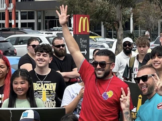 Troy Candy and Adrian Portelli at Derrimut McDonald’s on McHappy Day. Picture: Instagram