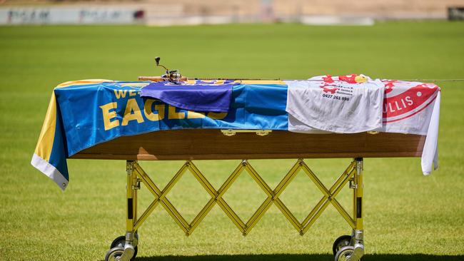 The casket during the funeral service for Adam Hunter. (Photo by Stefan Gosatti/AFL Photos/via Getty Images)