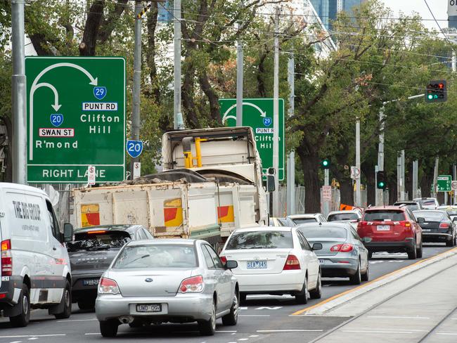 Signs indicate the new P-turn on Punt Rd. Picture: Jason Edwards