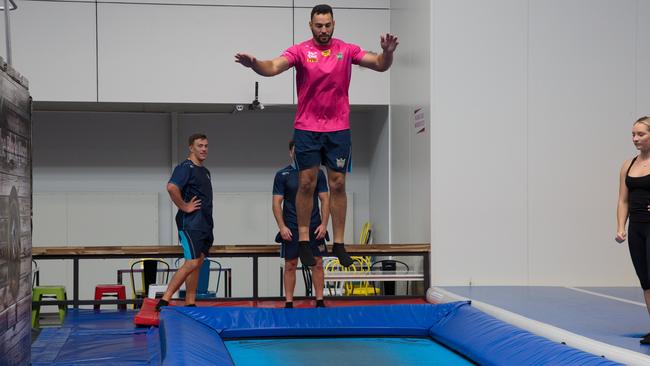 Titans forward Ryan James at Jummps Indoor Trampoline Park.