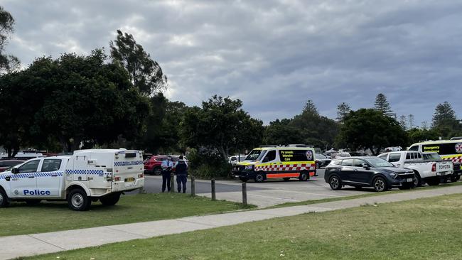 Emergency services at Urunga, near the caravan park, on the afternoon of January 30. Picture: Janine Watson