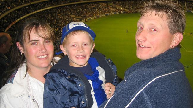 Stephenson at the footy as a youngster with parents Raquel and Darren.