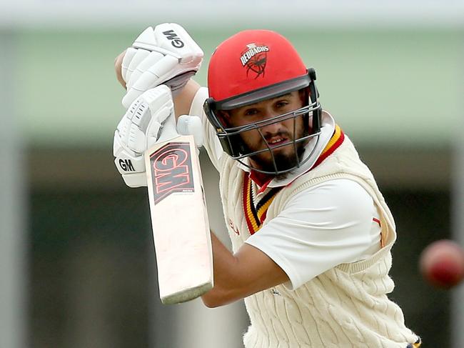 Jake Weatherald of the Redbacks plays a shot during day four of the round 10 JLT cricket match between South Australia and Western Australia at Gliderol Stadium in Glenelg, Adelaide, Saturday, March 17, 2018. (AAP Image/James Elsby) NO ARCHIVING, EDITORIAL USE ONLY, IMAGES TO BE USED FOR NEWS REPORTING PURPOSES ONLY, NO COMMERCIAL USE WHATSOEVER, NO USE IN BOOKS WITHOUT PRIOR WRITTEN CONSENT FROM AAP