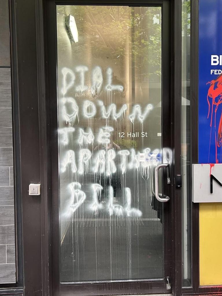 Bill Shorten’s electoral office was vandalised overnight amid protests over Israel-Hamas conflict. Picture: Supplied