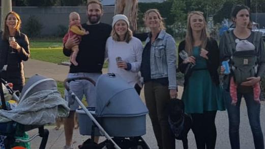 Adaire Jobson, second from right, was able to beat isolation by joining a group of dog lovers at Windsor Siding Park during the coronavirus outbreak. Picture: Supplied.