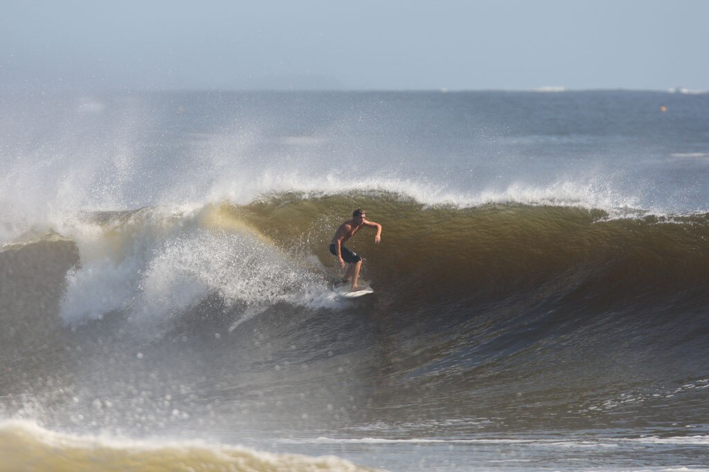 The moves were bigger and the tubes getting longer as the swell from an ex-cyclone sends massive waves onto the Sunshine Coast point breaks. Picture: Nicholas Falconer