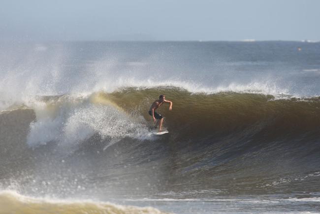 The moves were bigger and the tubes getting longer as the swell from an ex-cyclone sends massive waves onto the Sunshine Coast point breaks. Picture: Nicholas Falconer