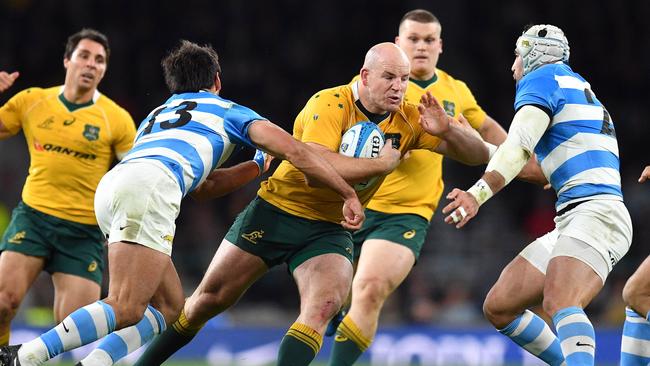 Wallabies captain Stephen Moore on the run against Argentina.