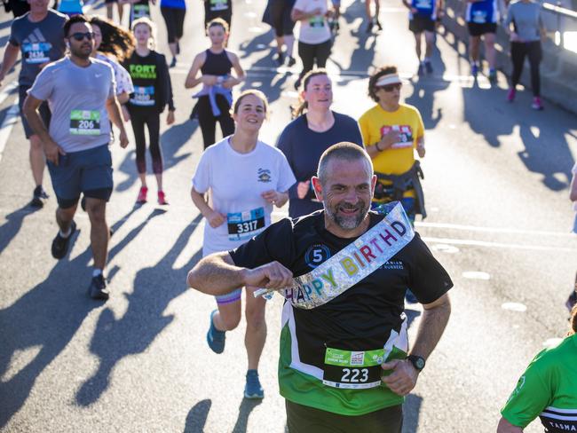 Run the Bridge Fun Run 2020 across Tasman Bridge. Picture: RICHARD JUPE