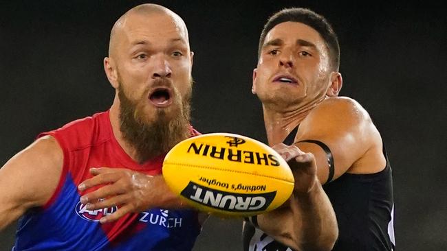 Marc Pittonet was thrown in the deep end against Max Gawn. Picture: AAP Images