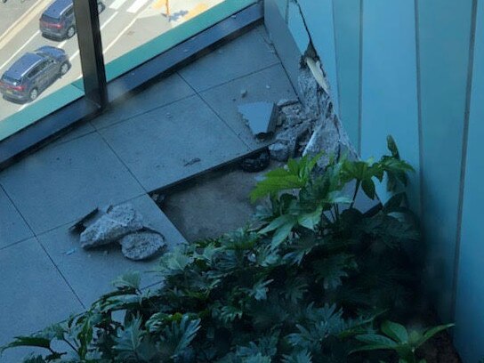 Opal Tower residents have been evacuated for the second time this week over fears of the building being unstable. Resident Bill Badie, 28, who lives on level 11 with his best friend, took a photo of cracking in what appears to be concrete which appeared days ago. Supplied