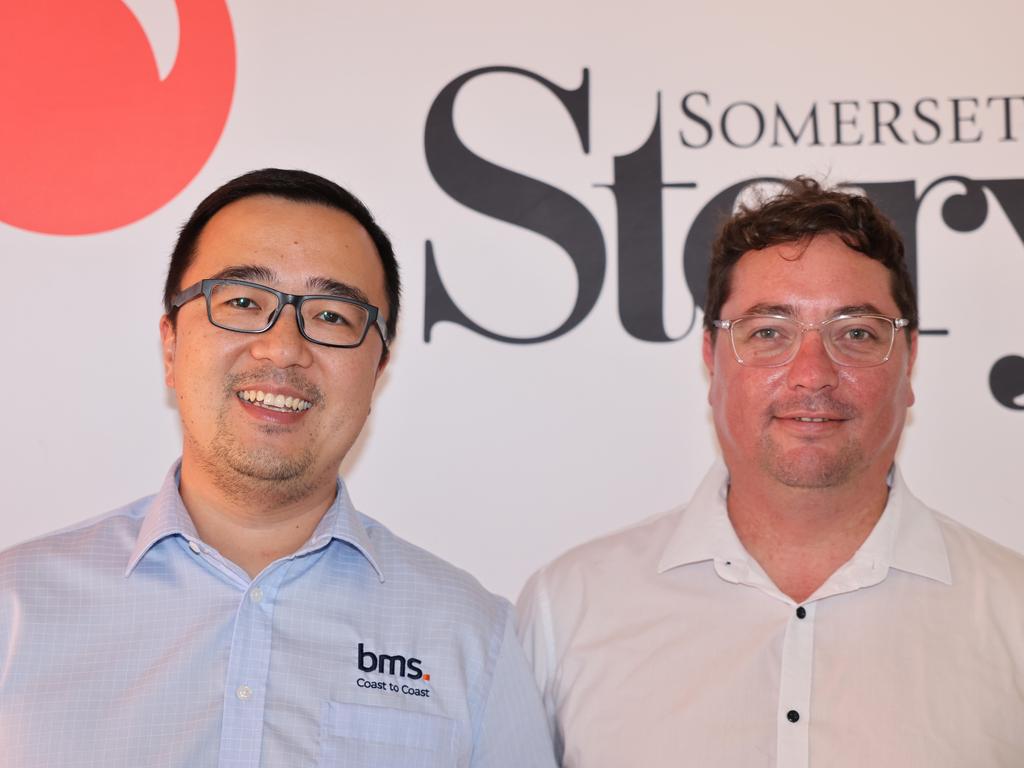 Steven Li and David Shemmell at the Storyfest – Boost Your Business – luncheon at Bond University. Picture, Portia Large.