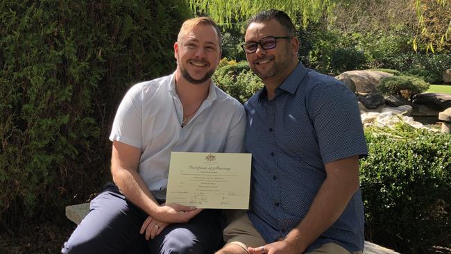 Berry and his co-accused, Mathew Campbell, on their wedding day. Picture: Supplied