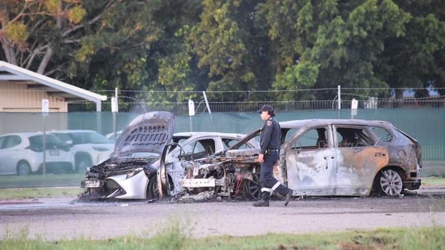 Two burned out cars discovered in Cambridge Street in Gulliver this morning.