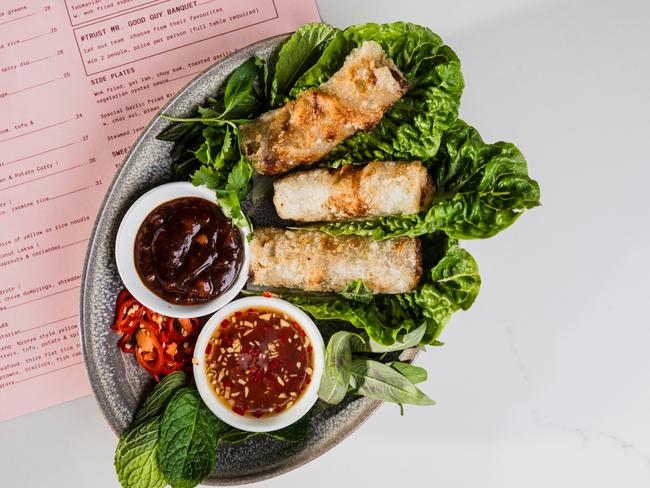 Mr Good Guy’s monster, crunchy pork and crab spring rolls are served with two tasty dipping sauces which deliver a spicy kick. Picture: Olivia Sattler