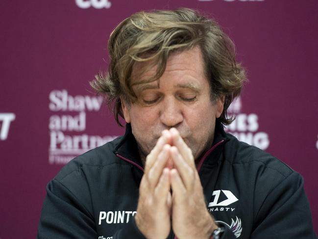 Sydney, Australia, Daily Telegraph, Tuesday, 26 July 2022.Coach Des Hasler pictured speaking at a press conference held inside the Sea Eagles Foundation Room at the new Centre of Excellence Building, Brookvale oval.Picture: Daily Telegraph / Monique Harmer