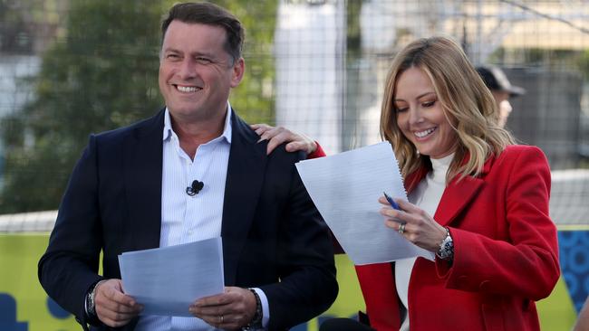 Karl Stefanovic and Allison Langdon hosting the Today show at The Australian Open in January. Picture: David Geraghty/The Australian.