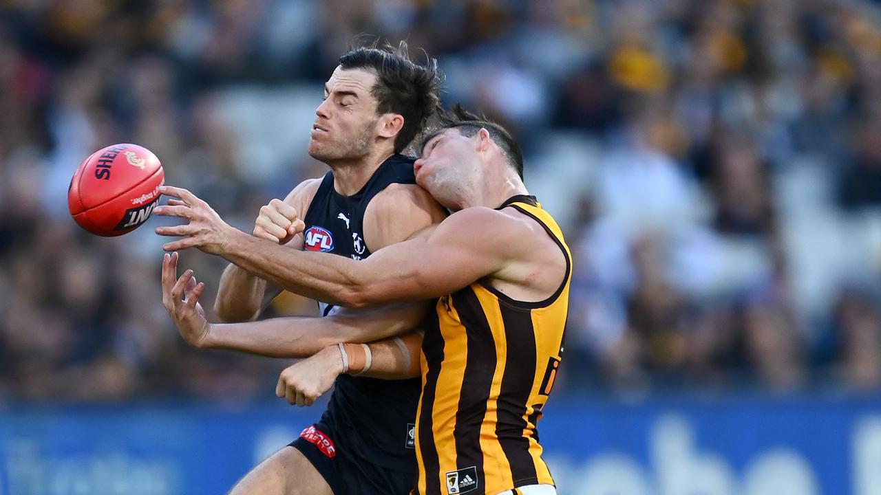 Lachie Plowman was suspended by the Match Review Officer. Photo: Quinn Rooney/Getty Images.