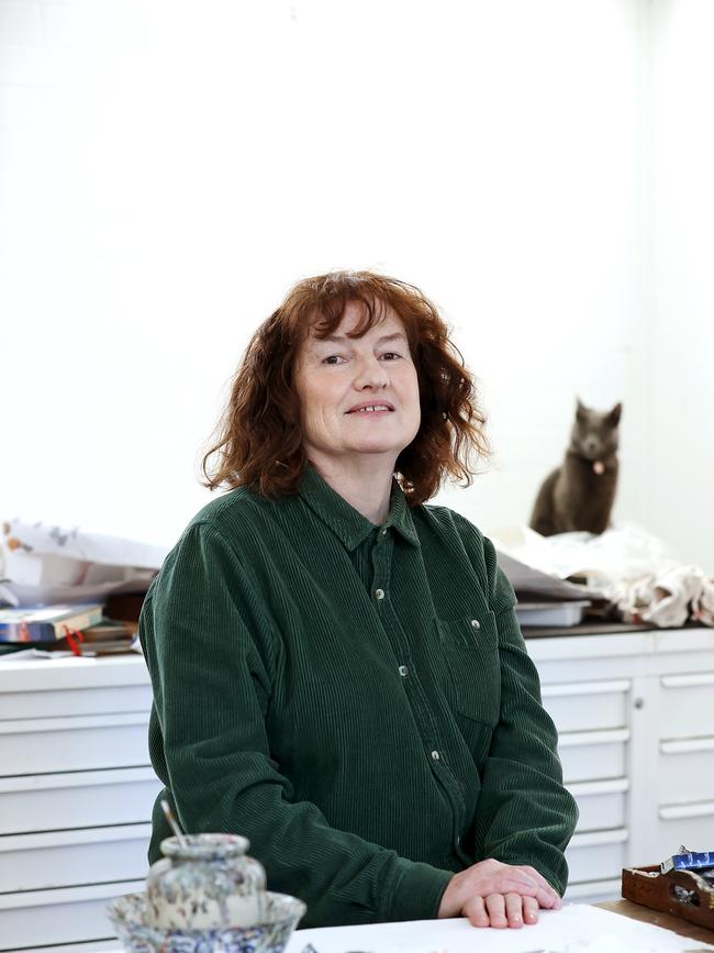 Campbell and her cat. Picture: Jane Dempster/The Australian.