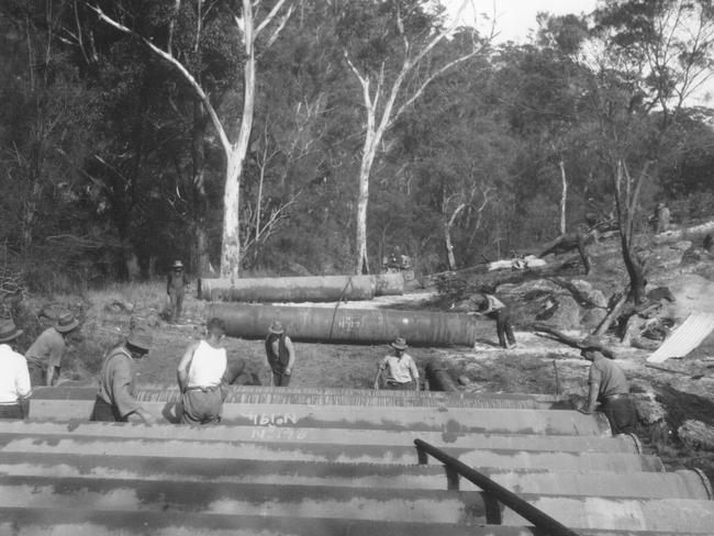 The Pymble-Warringah Main under construction. Picture: Manly, Warringah and Pittwater Historical Society