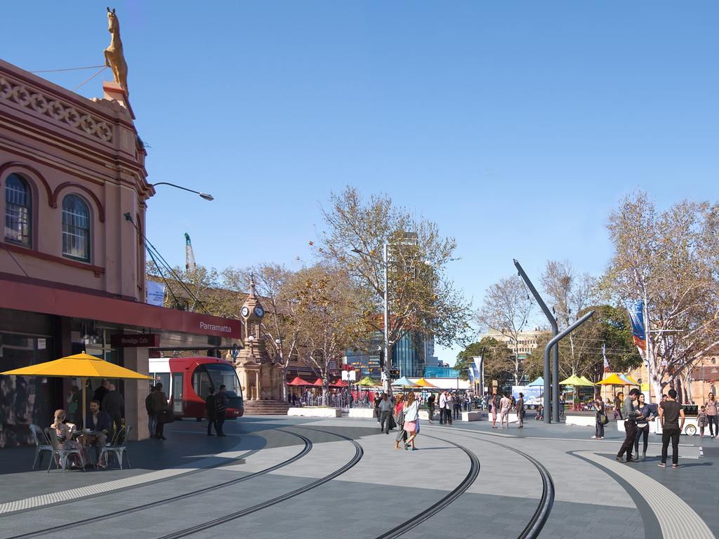 An artist’s impression of Centenary Square when the new Parramatta Light Rail is complete.