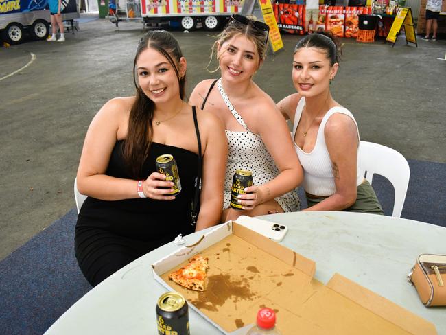 Rubie Clarisse, Kate Benson and Holly Clarisse enjoying all the action at the Ladbrokes Cranbourne Cup on Saturday, November 23, 2024. Picture: Jack Colantuono