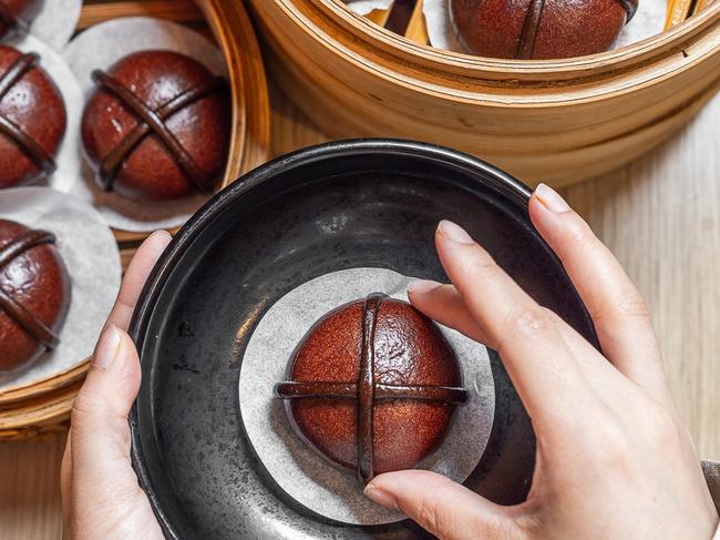 Din Tai Fung’s chocolate hot cross baos. Picture: Ssupplied