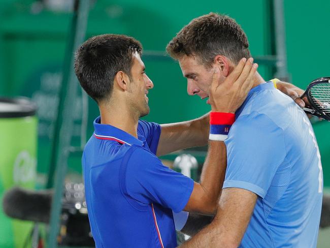 Juan Martin del Potro and Novak Djokovic both shed tears in their opening round match which the Argentine won