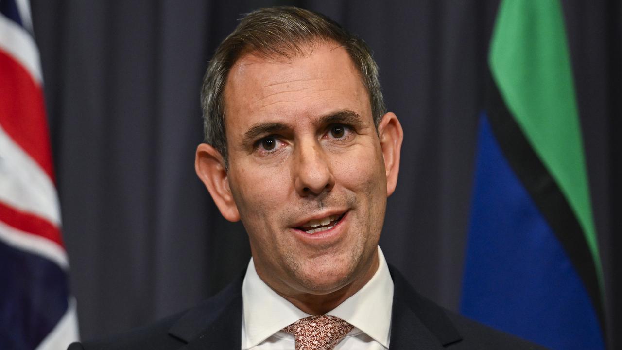 Federal Treasurer Jim Chalmers holds a press conference at Parliament House in Canberra. Picture: NewsWire / Martin Ollman