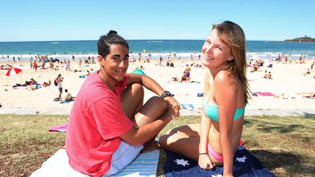 At Mooloolaba Beach are (L-R) Daniel Gabriel and Zoe Clark.