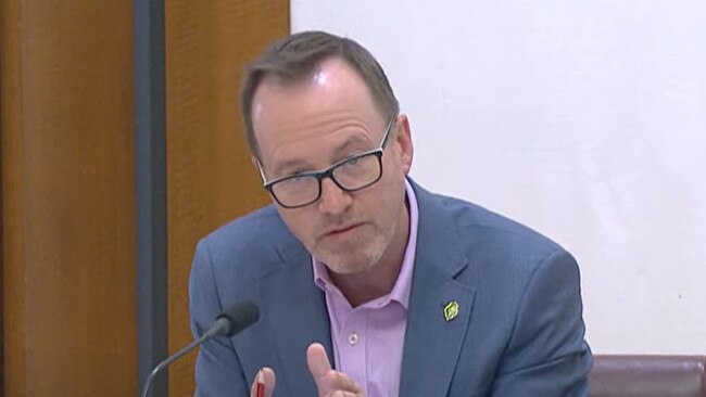 Greens Senator David Shoebridge presses the Meta executives during the hearing on Wednesday. Picture: Supplied