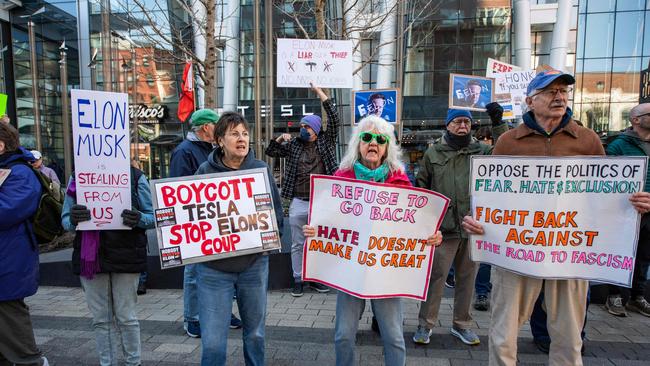 Protests against Tesla and Elon Musk have been increasing globally. Picture: AFP