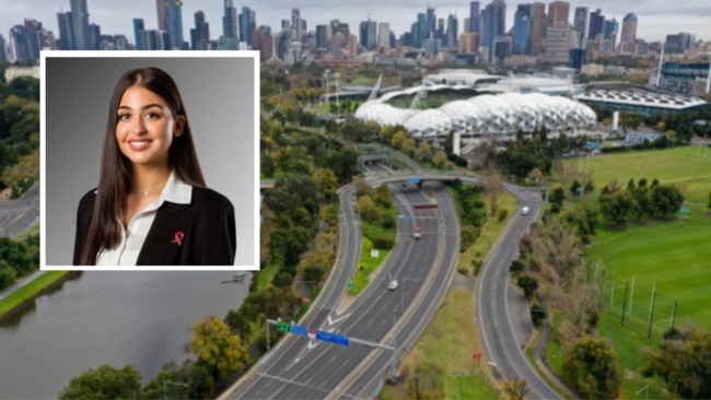 Joanna Seremelis, 21 (inset) was caught speeding nearly 60km/h over the limit through the Domain tunnel.