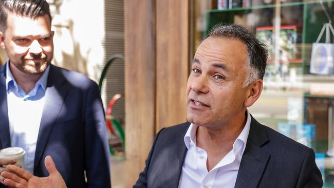 Victorian State Liberal leader John Pesutto leaves the party’s Spring Street headquarters on Monday afternoon following a shadow cabinet meeting. Picture: Ian Currie