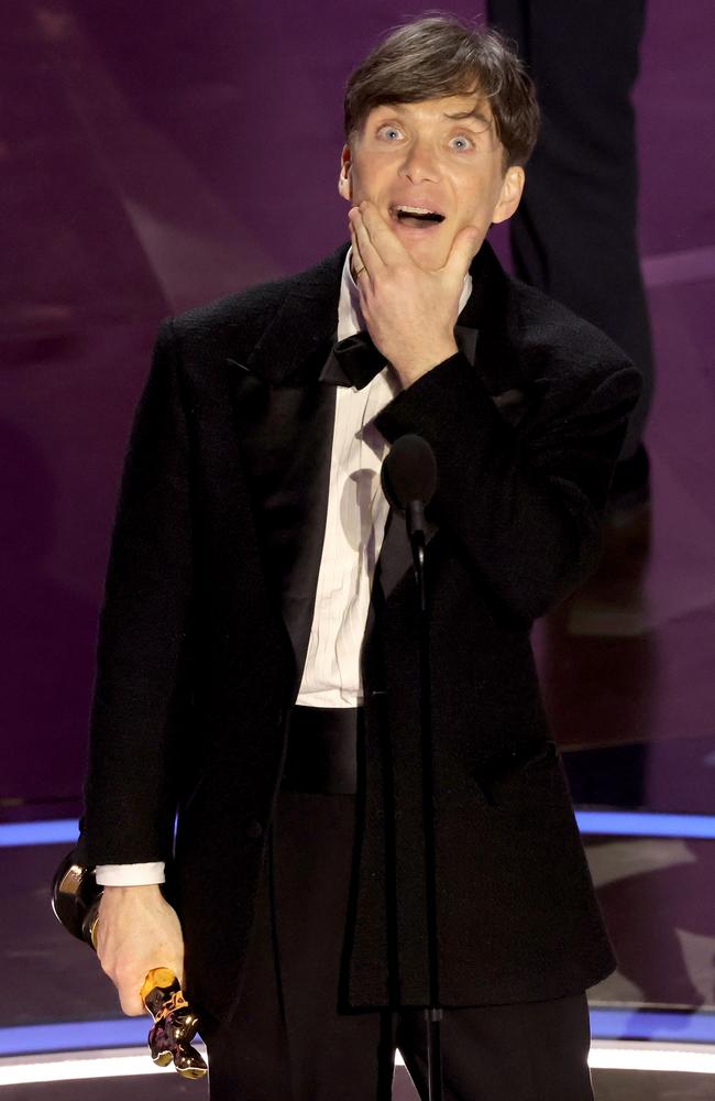 Cillian Murphy accepts the Lead Actor award for "Oppenheimer" onstage at the Oscars. Picture: Kevin Winter/Getty Images