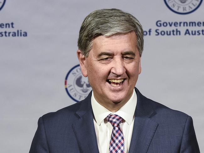 SA Treasurer Rob Lucas speaks during a press conference at the State Administration Centre in Adelaide, Monday, November 25, 2019. The South Australian government has struck a deal with a key crossbench MP that could allow its controversial land tax reforms to pass state parliament. (AAP Image/Roy Vandervegt) NO ARCHIVING--