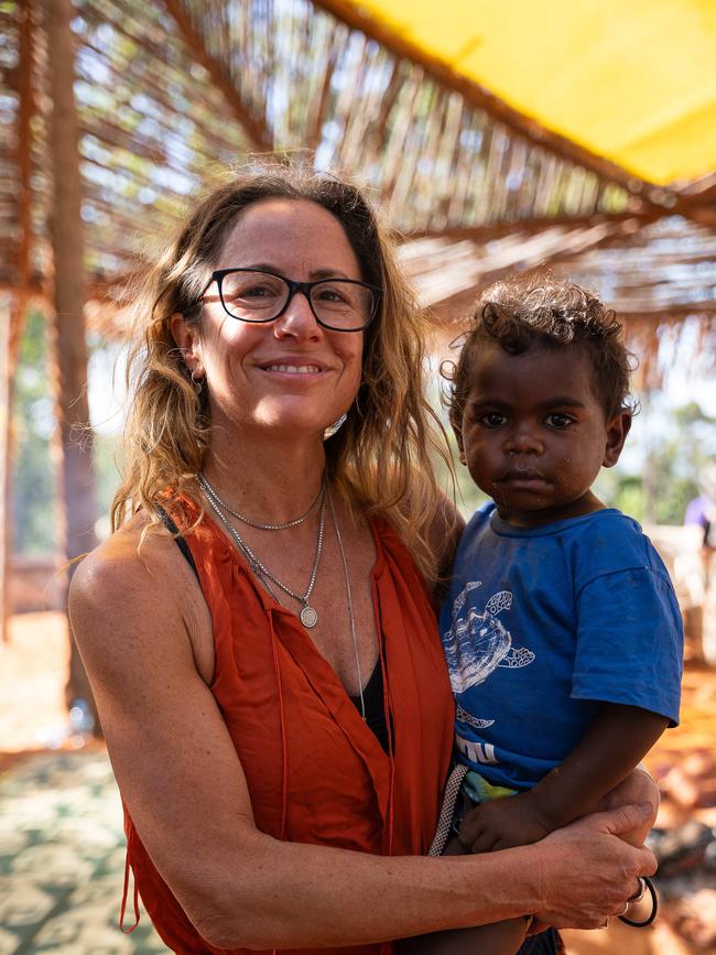 Clare Wright and Gregory James GJ Yunupingu on day three of Garma Festival, on Sunday August 6. Picture: Pema Tamang Pakhrin